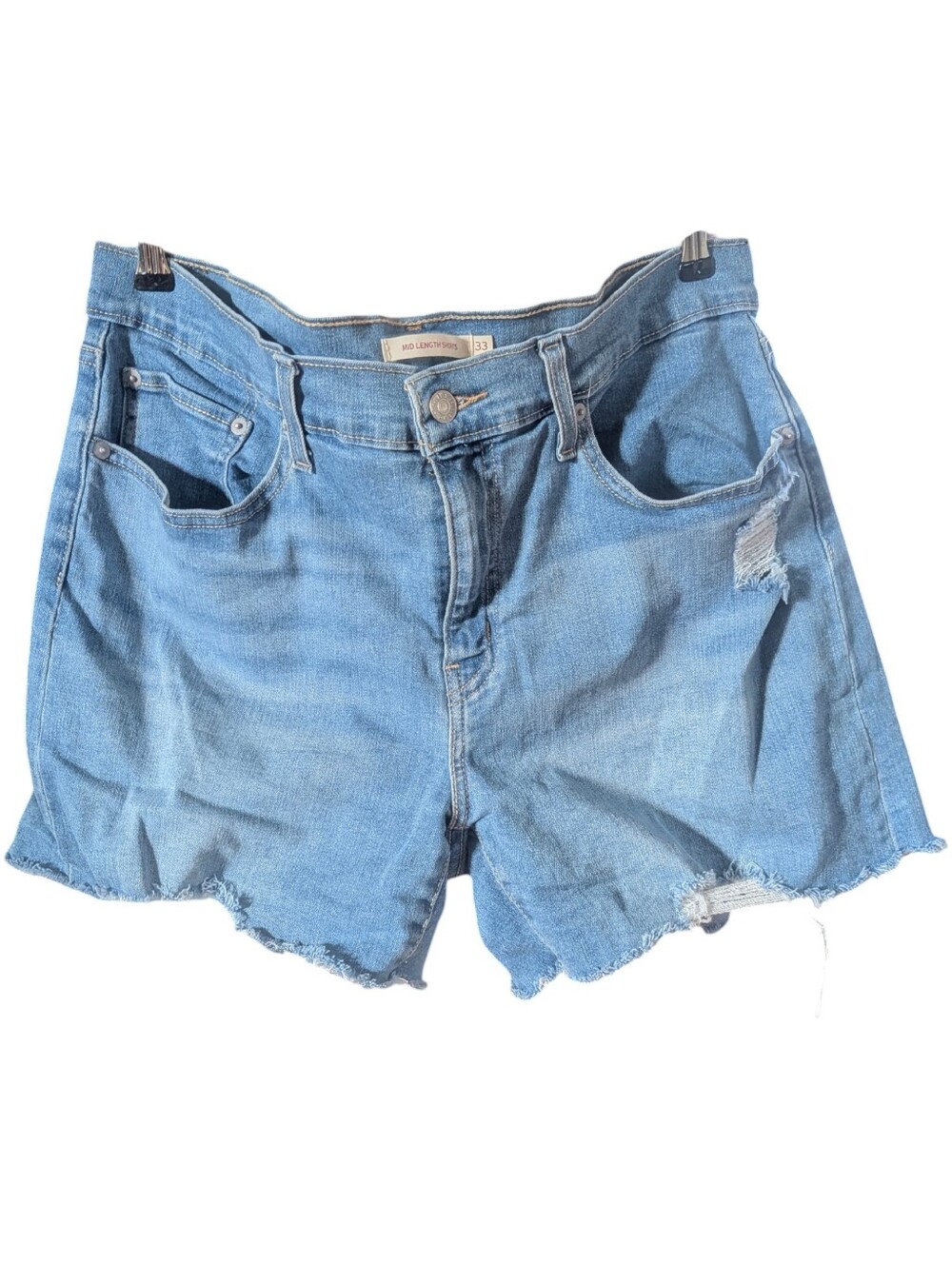 Levi's Mid Length Distressed Raw Hem Denim Shorts Size 33